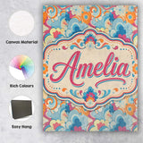 Personalised Name Floral Swirl Pattern Custom  Modern Room Accent Elegant Feature Canvas Wall Art Print Decor Picture Ready to Hang