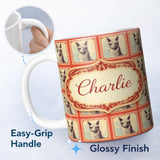 Personalized Custom Name Alpaca Sketch Frame Rustic Vintage Animal Pattern Cute Unique Gift 11oz Ceramic Coffee Tea Mug White Large Handle