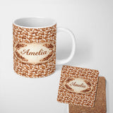 Personalized Custom Name Realistic Roasted Coffee Beans Scatter Seamless Pattern Lovely 11oz Ceramic Coffee Tea Mug White Large Handle