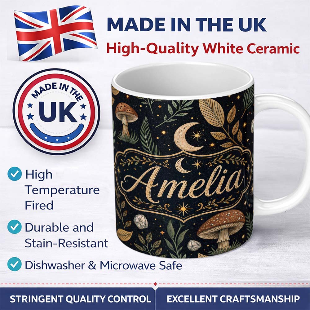Personalized Custom Name Celestial Candle Moon Stars Mystic Night Seamless Pattern Lovely 11oz Ceramic Coffee Tea Mug White Large Handle