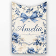 Classic Blue & Cream Floral Vintage Botanical Pattern Lovely Personalised Custom Name Super Soft Fleece Blanket Bed Sofa Throw
