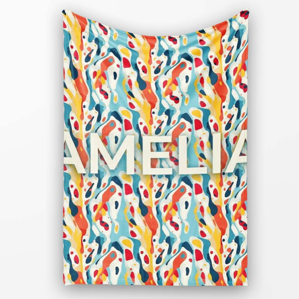 Abstract Organic Shapes Pattern Modern Seamless Artistic Design  Personalised Custom Name Super Soft Fleece Blanket Bed Sofa Throw