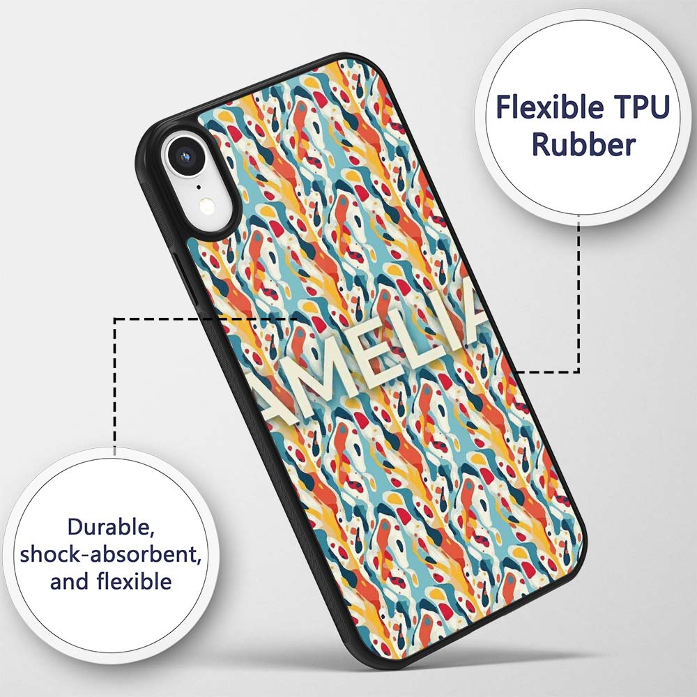 Abstract Organic Shapes Pattern Modern Seamless Custom Name Protective Phone Case Mobile Cover Durable Everyday Smartphone Shock Resistant