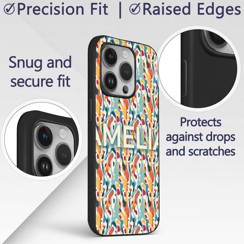 Abstract Organic Shapes Pattern Modern Seamless Custom Name Protective Phone Case Mobile Cover Durable Everyday Smartphone Shock Resistant