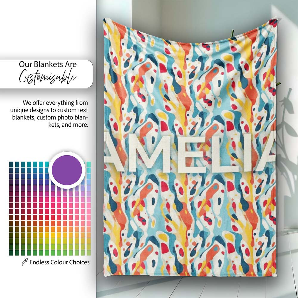 Abstract Organic Shapes Pattern Modern Seamless Artistic Design  Personalised Custom Name Super Soft Fleece Blanket Bed Sofa Throw