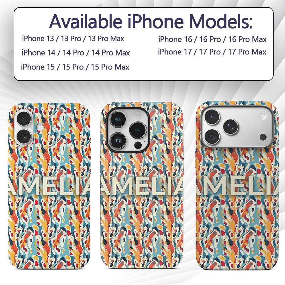 Abstract Organic Shapes Pattern Modern Seamless Custom Name Protective Phone Case Mobile Cover Durable Everyday Smartphone Shock Resistant