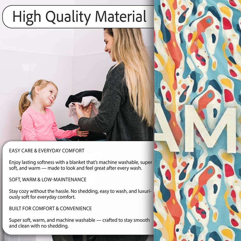 Abstract Organic Shapes Pattern Modern Seamless Artistic Design  Personalised Custom Name Super Soft Fleece Blanket Bed Sofa Throw