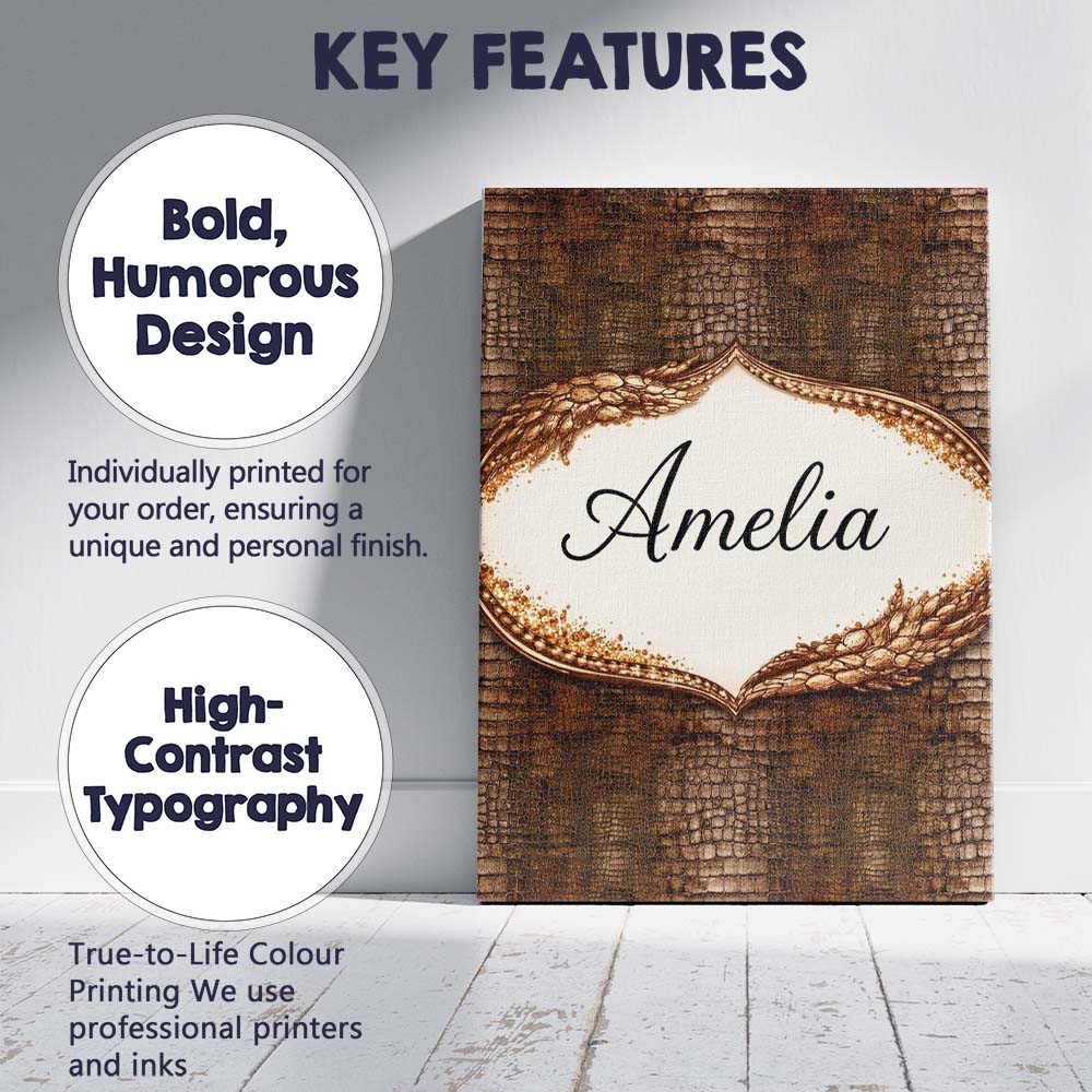 Personalised Name Dark Brown Crocodile Texture Pattern Realistic Custom  Interior Canvas Wall Art Print Decor Picture Ready to Hang