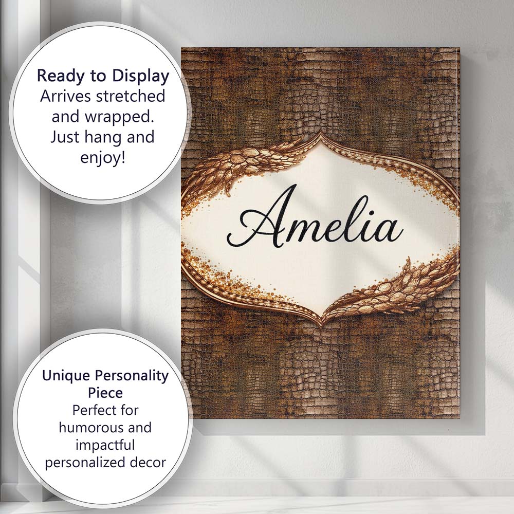 Personalised Name Dark Brown Crocodile Texture Pattern Realistic Custom  Interior Canvas Wall Art Print Decor Picture Ready to Hang