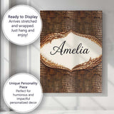 Personalised Name Dark Brown Crocodile Texture Pattern Realistic Custom  Interior Canvas Wall Art Print Decor Picture Ready to Hang