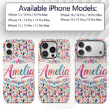 Colorful Watercolor Leaf Pattern Printed Design Custom Name Protective Phone Case Mobile Cover Durable Everyday Smartphone Shock Resistant