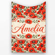 Vintage Poppy Floral Pattern Bold Red Flowers Botanical Seamless  Personalised Custom Name Super Soft Fleece Blanket Bed Sofa Throw