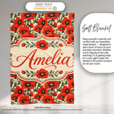 Vintage Poppy Floral Pattern Bold Red Flowers Botanical Seamless  Personalised Custom Name Super Soft Fleece Blanket Bed Sofa Throw