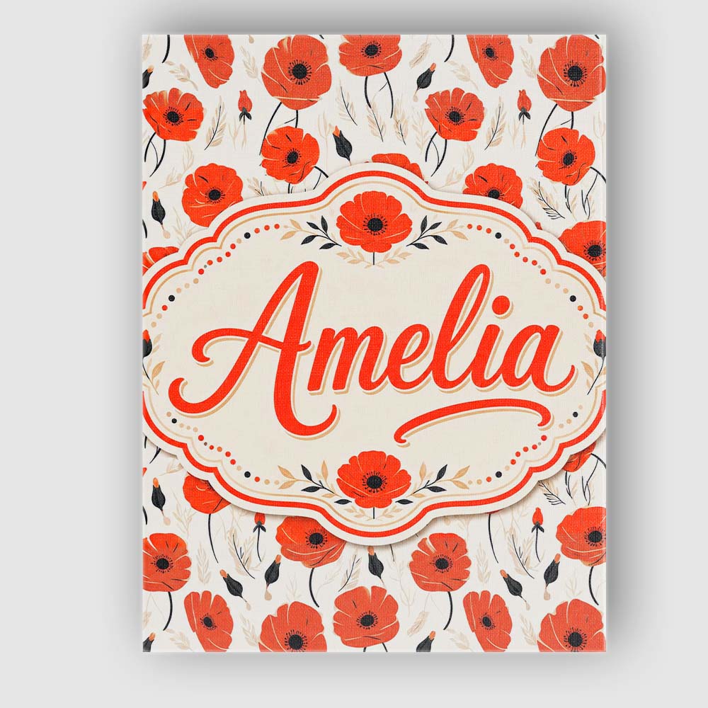 Personalised Name Minimal Red Poppy Floral Custom  Unique Gift Idea Elegant Feature Canvas Wall Art Print Decor Picture Ready to Hang