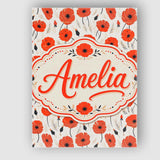 Personalised Name Minimal Red Poppy Floral Custom  Unique Gift Idea Elegant Feature Canvas Wall Art Print Decor Picture Ready to Hang