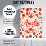 Personalised Name Minimal Red Poppy Floral Custom  Unique Gift Idea Elegant Feature Canvas Wall Art Print Decor Picture Ready to Hang