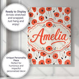 Personalised Name Minimal Red Poppy Floral Custom  Unique Gift Idea Elegant Feature Canvas Wall Art Print Decor Picture Ready to Hang