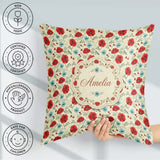 Custom Name Wildflower Poppy Pattern Red Blue Botanical Seamless Square Filled Cushion Throw Pillow Sofa Bed Home Decor Zip Washable UK Made