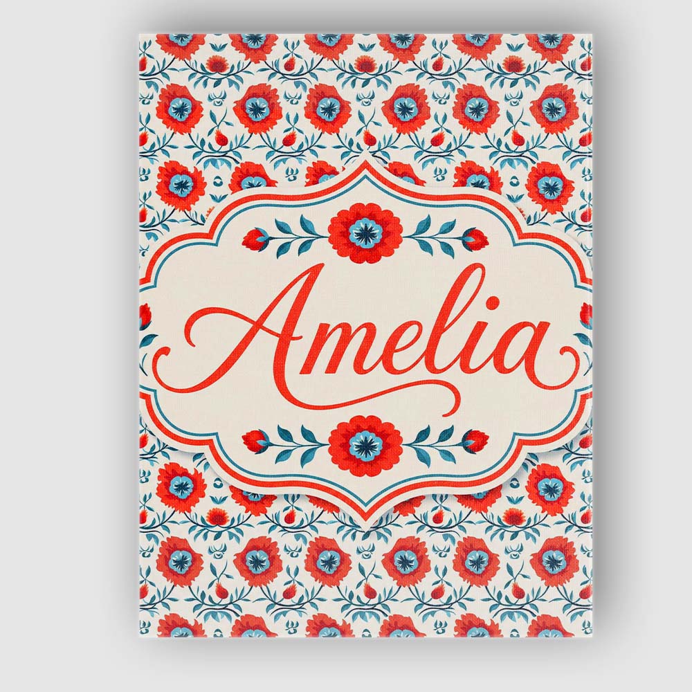 Personalised Name Folk Floral Pattern Custom  Unique Gift Idea Modern Room Accent Canvas Wall Art Print Decor Picture Ready to Hang