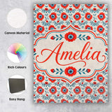 Personalised Name Folk Floral Pattern Custom  Unique Gift Idea Modern Room Accent Canvas Wall Art Print Decor Picture Ready to Hang