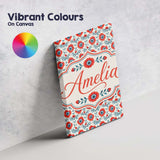 Personalised Name Folk Floral Pattern Custom  Unique Gift Idea Modern Room Accent Canvas Wall Art Print Decor Picture Ready to Hang