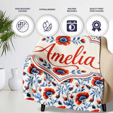 Red and Blue Poppy Floral Pattern Elegant Botanical Seamless Design  Personalised Custom Name Super Soft Fleece Blanket Bed Sofa Throw