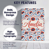Personalised Name Red and Blue Poppy Floral Custom  Bespoke Interior Contemporary Canvas Wall Art Print Decor Picture Ready to Hang