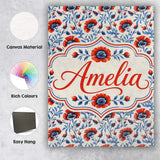 Personalised Name Red and Blue Poppy Floral Custom  Bespoke Interior Contemporary Canvas Wall Art Print Decor Picture Ready to Hang