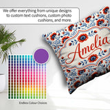 Custom Name Red and Blue Poppy Floral Pattern Botanical Seamless Square Filled Cushion Throw Pillow Sofa Bed Home Decor Zip Washable UK Made