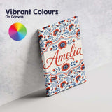 Personalised Name Red and Blue Poppy Floral Custom  Bespoke Interior Contemporary Canvas Wall Art Print Decor Picture Ready to Hang