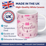 Personalized Custom Name Cute Pink Christmas Gifts Candy Cane Snowflake Seamless Pattern 11oz Ceramic Coffee Tea Mug White Large Handle