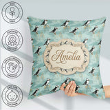 Custom Name Watercolor Puffin Meadow Pattern Wildflower Seamless Square Filled Cushion Throw Pillow Sofa Bed Home Decor Zip Washable UK Made