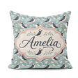 Custom Name Puffin Daisy Field Pattern Soft Blue Nature Seamless Square Filled Cushion Throw Pillow Sofa Bed Home Decor Zip Washable UK Made