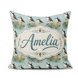 Custom Name Puffin Bird Pattern Coastal Wildlife Seamless Design Square Filled Cushion Throw Pillow Sofa Bed Home Decor Zip Washable UK Made