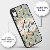 Puffin and Wildflower Garden Decorative Design Custom Name Protective Phone Case Mobile Cover Durable Everyday Smartphone Shock Resistant