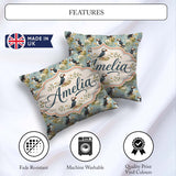 Custom Name Puffin and Wildflower Garden Pattern Nature Inspired Square Filled Cushion Throw Pillow Sofa Bed Home Decor Zip Washable UK Made