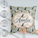 Custom Name Puffin and Wildflower Garden Pattern Nature Inspired Square Filled Cushion Throw Pillow Sofa Bed Home Decor Zip Washable UK Made