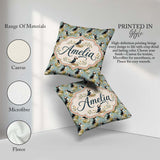 Custom Name Puffin and Wildflower Garden Pattern Nature Inspired Square Filled Cushion Throw Pillow Sofa Bed Home Decor Zip Washable UK Made
