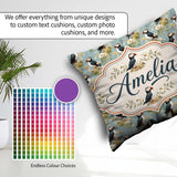 Custom Name Puffin and Wildflower Garden Pattern Nature Inspired Square Filled Cushion Throw Pillow Sofa Bed Home Decor Zip Washable UK Made