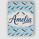 Personalised Name Minimal Puffin Bird Custom Modern Room Accent Creative Decorator Style Canvas Wall Art Print Decor Picture Ready to Hang