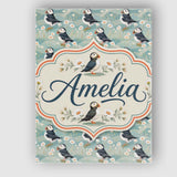 Personalised Name Puffin and Daisy Floral Custom  Unique Gift Idea Elegant Feature Canvas Wall Art Print Decor Picture Ready to Hang