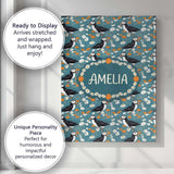 Personalised Name Colorful Puffin Bird and Custom  Unique Gift Idea Elegant Feature Canvas Wall Art Print Decor Picture Ready to Hang