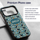 Colorful Puffin Bird and Wildflower Meadow Printed Design Custom Name Protective Phone Case Mobile Cover Durable Smartphone Shock Resistant
