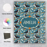 Personalised Name Colorful Puffin Bird and Custom  Unique Gift Idea Elegant Feature Canvas Wall Art Print Decor Picture Ready to Hang