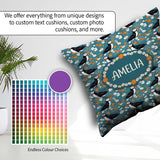 Custom Name Colorful Puffin Bird and Wildflower Seamless Pattern Square Filled Cushion Throw Pillow Sofa Bed Home Decor Zip Washable UK Made