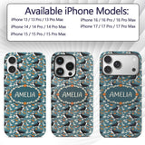Colorful Puffin Bird and Wildflower Meadow Printed Design Custom Name Protective Phone Case Mobile Cover Durable Smartphone Shock Resistant