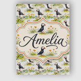 Personalised Name Watercolor Puffin Birds Custom  Unique Gift Idea Elegant Feature Canvas Wall Art Print Decor Picture Ready to Hang