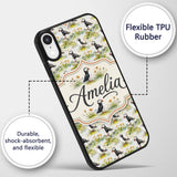Watercolor Puffin Birds in Floral Meadow Garden Custom Name Protective Phone Case Mobile Cover Durable Everyday Smartphone Shock Resistant