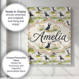 Personalised Name Watercolor Puffin Birds Custom  Unique Gift Idea Elegant Feature Canvas Wall Art Print Decor Picture Ready to Hang