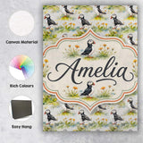 Personalised Name Watercolor Puffin Birds Custom  Unique Gift Idea Elegant Feature Canvas Wall Art Print Decor Picture Ready to Hang